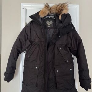Women's Black Puffer Coat with Real Fur Hood